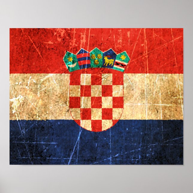 Vintage kroatische Flagge mit Kratzern und Abstric Poster (Vorne)