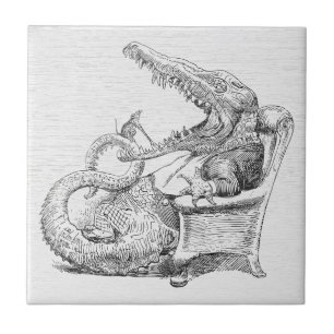Vintage-Krokodil in Sessel-Keramikfliese Fliese