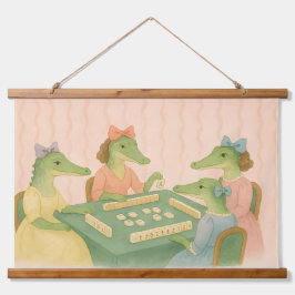 Vintage Krokodile beim Mahjong spielen Wandteppich Mit Holzrahmen