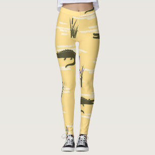 Vintage Krokodile: Gelbes nahtloses Muster Leggings