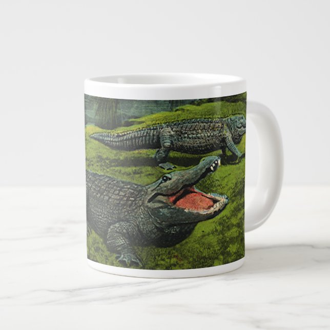 Vintage Krokodile, Meereslebewesen Reptilien Jumbo-Tasse (Vorderseite Rechts)