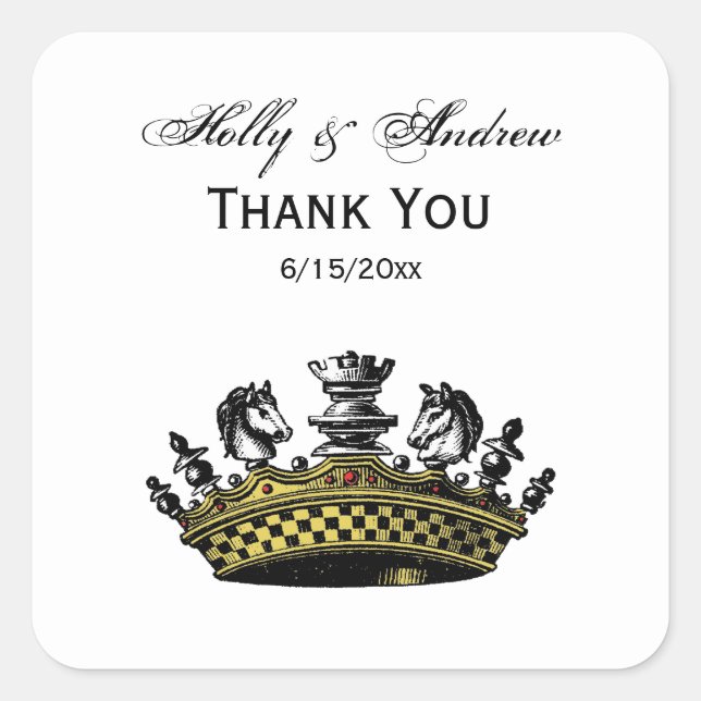 Vintage Krone mit Schachfarbe Quadratischer Aufkleber (Vorderseite)