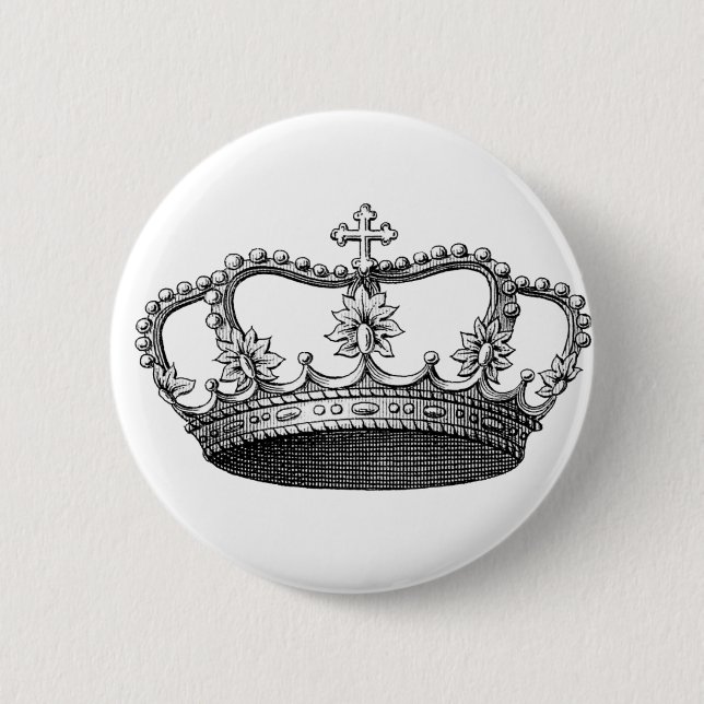 Vintage Krone Schwarzweiss Button (Vorderseite)