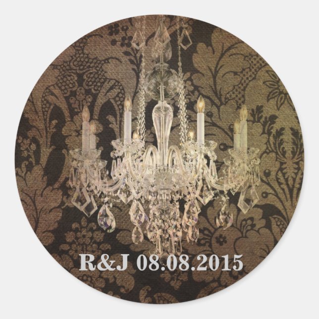 Vintage Kronleuchter-Hochzeit Runder Aufkleber (Vorderseite)