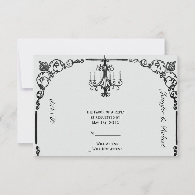 Vintage Kronleuchter-Hochzeitskarte RSVP Karte (Vorderseite)