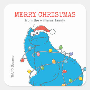 Vintage Krümelmonster-Weihnachtsbeleuchtung Quadratischer Aufkleber