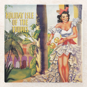 Vintage kubanische Tropenkommission Glasuntersetzer