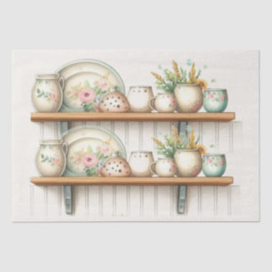Vintage Küche Shelf Teller Kanistern Pflanze Seidenpapier