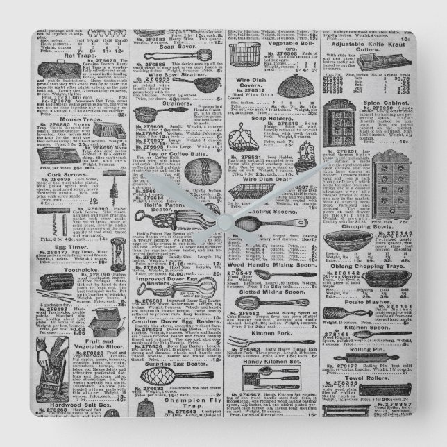 Vintage Küchen-Geräte Quadratische Wanduhr (Vorderseite)