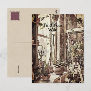Vintage Küchenfenster-Gartenpflanzen Blumen Postkarte