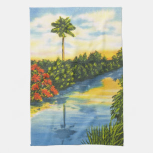 Vintage-Küchenhandtuch mit Florida-Palmenbaum-Sonn Geschirrtuch