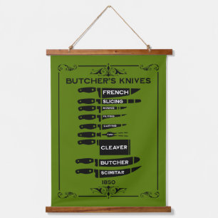 Vintage Küchenmützenmesser Wandteppich Mit Holzrahmen