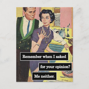 Vintage Küchenpaar Jeder hat Meinungen Postkarte
