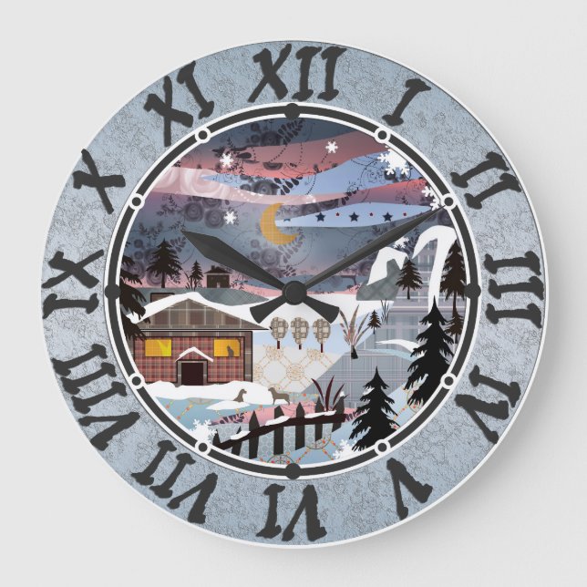 Vintage Küchenuhr, Küche, Winter Große Wanduhr (Vorderseite)