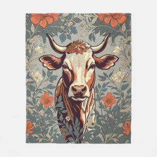 Vintage-Kuh im William-Morris-inspirierten Blumenm Fleecedecke