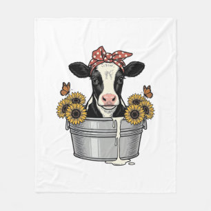 Vintage Kuh in der Wanne Sonnenblume Schmetterling Fleecedecke