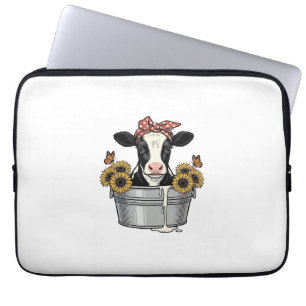 Vintage-Kuh in der Wanne Sonnenblume Schmetterling Laptopschutzhülle