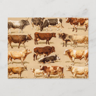 Vintage-Kuh-Kalb-Stier-Milchkühe-Landwirtschaft-Il Postkarte