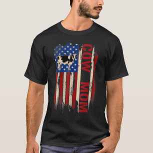 Vintage Kuh-Mama Amerikanische Flagge Landwirte T-Shirt