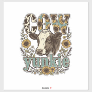 Vintage-Kuh-Yunkie-Sonnenblumen-Bauernhaus-Design_ Aufkleber