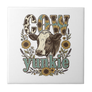 Vintage-Kuh-Yunkie-Sonnenblumen-Bauernhaus-Design_ Fliese