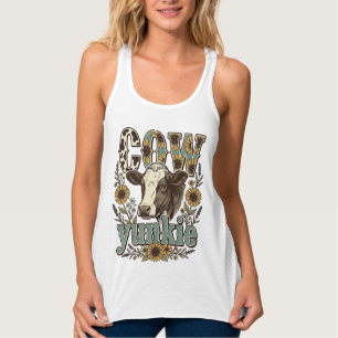 Vintage-Kuh-Yunkie-Sonnenblumen-Bauernhaus-Design_ Tank Top