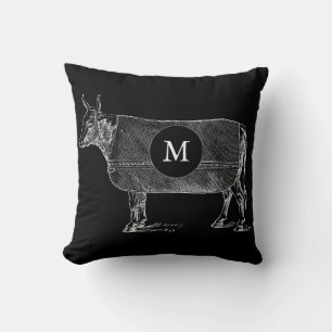 VINTAGE Kuhblanke Schwarz-weiß Monogram Pillow Kissen