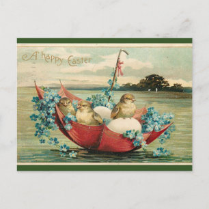 Vintage Küken und Violetten in einem Umbrettöster Postkarte