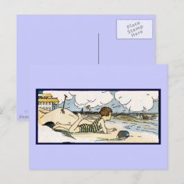 Vintage Kunst am Strand für Kinder Postkarte