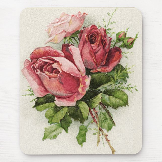 Vintage Kunst Antike Rose Mousepad (Vorne)