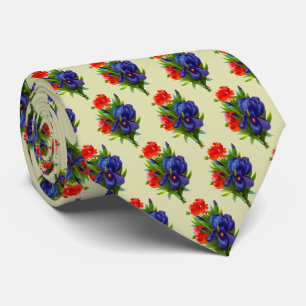 Vintage-Kunst Blaue Schwertlilien-Blumenstrauß-Mus Krawatte
