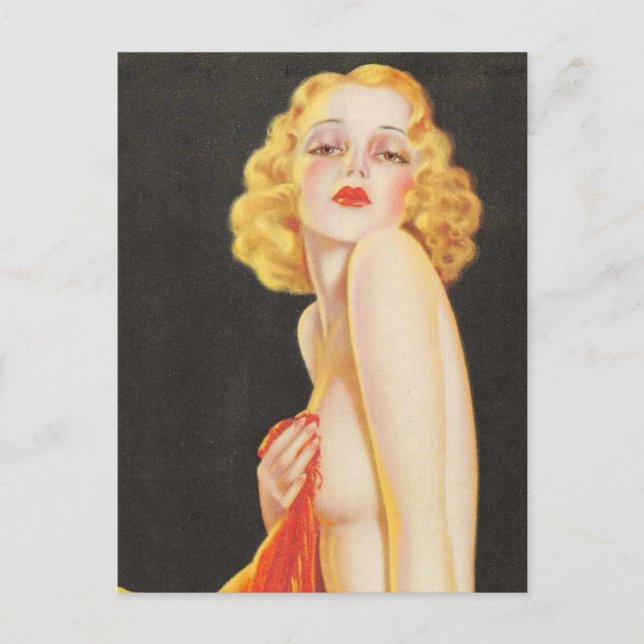 Vintage Kunst Deko Button auf Mädchen Postkarte (Vorderseite)