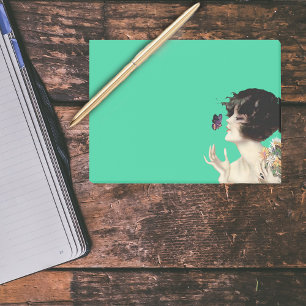 Vintage Kunst-Deko-Dame Butterfly Pretty Flowers Post-it Klebezettel