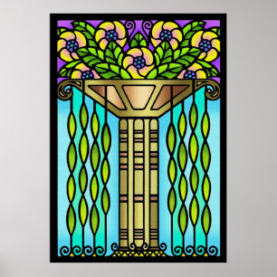 Vintage Kunst Deko Fleckglas Blumendesign