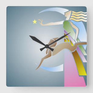 Vintage Kunst-Deko-Frau mit Hundewand-Uhr Quadratische Wanduhr