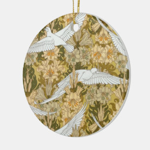 Vintage Kunst-Deko-Tauben und Blumen Keramik Ornament