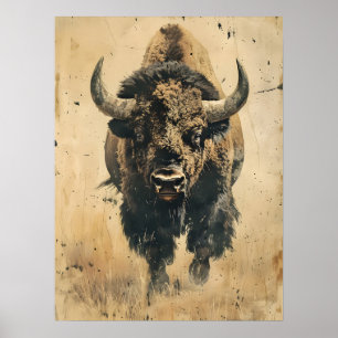 Vintage Kunst des Bison Poster