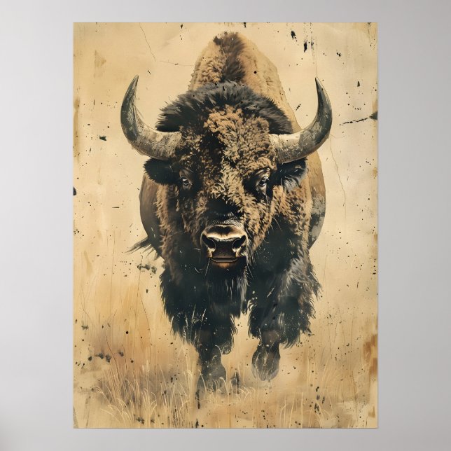Vintage Kunst des Bison Poster (Vorne)