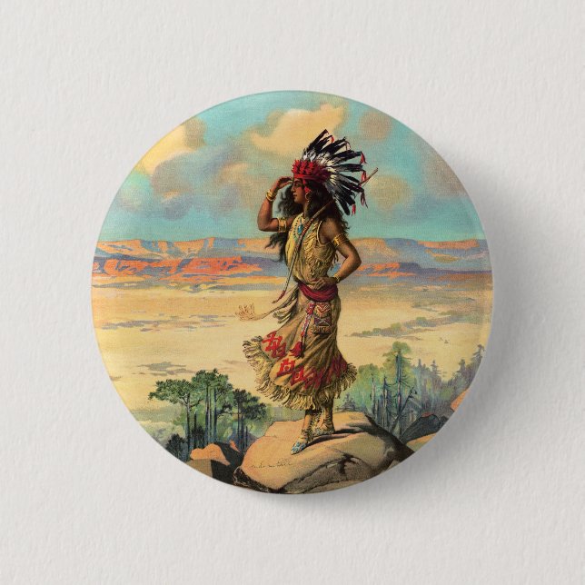 Vintage Kunst: Eingeborene amerikanische Frau mit  Button (Vorderseite)