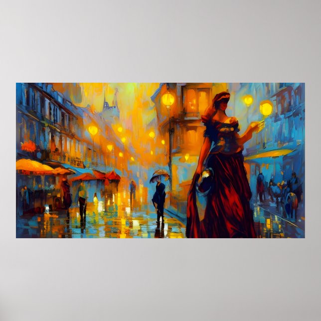 Vintage Kunst Frankreich mit Frau Altes Poster (Vorne)