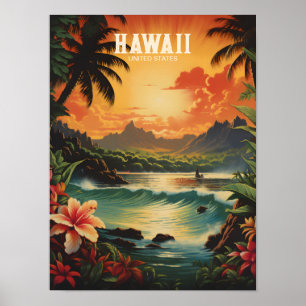 Vintage-Kunst Hawaii-Strand Hawaiianische Reise Poster