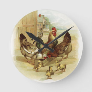Vintage-Kunst-Hühnerfarm Runde Wanduhr