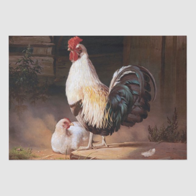 Vintage Kunst im Chicken Rooster Seidenpapier (Vorderseite)