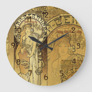 Vintage-Kunst im Jugendstil Poster Art Große Wanduhr