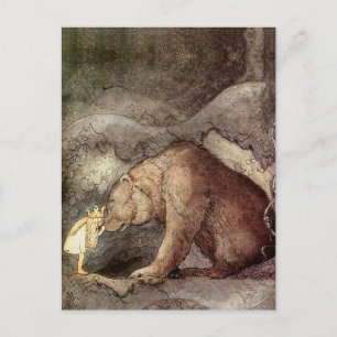 Vintage-Kunst John Bauer küsste den Bären auf die Postkarte