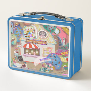Vintage-Kunst-Lunchbox Blau Metall Brotdose