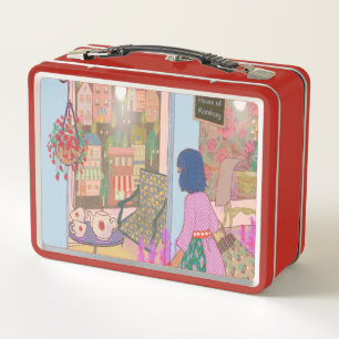 Vintage-Kunst-Lunchbox Rot Metall Brotdose