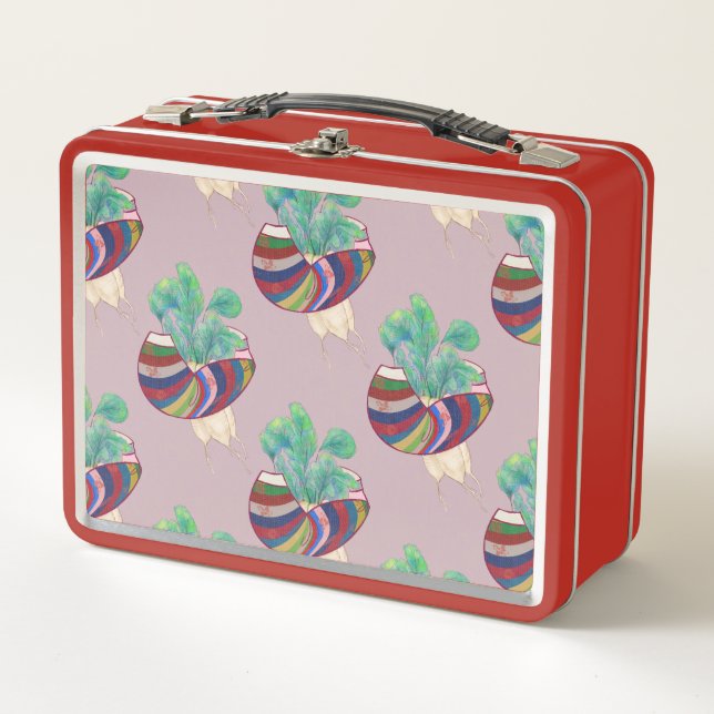 Vintage-Kunst-Lunchbox Rot Metall Brotdose (Vorderseite)