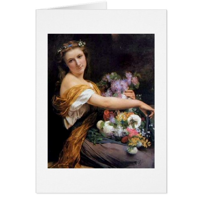 Vintage Kunst - Mädchen mit Blume, (Vorne)