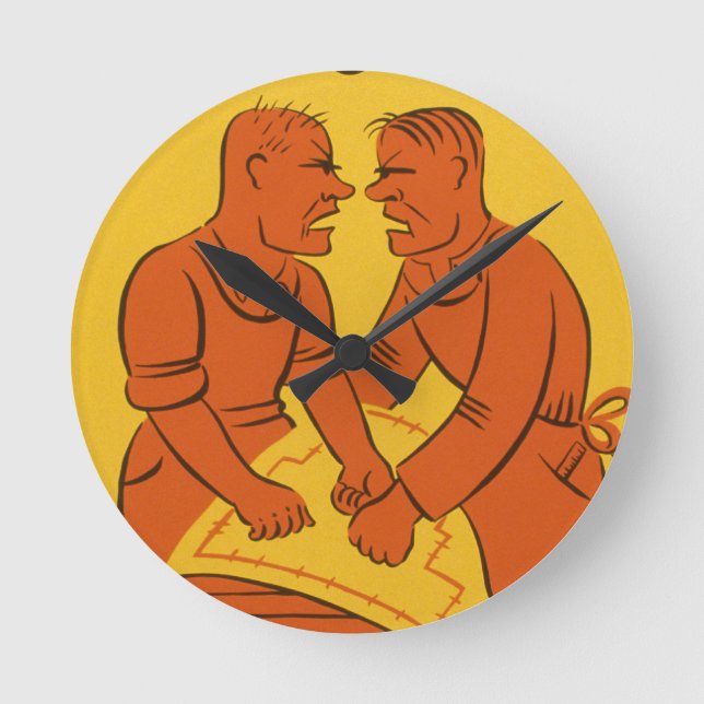 Vintage Kunst - Mannargumentierung Runde Wanduhr (Vorderseite)